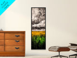 Golden Fields, Dramatic Sky, Green and Yellow, Canvas Print, Rustic Farmhouse Wall Art, Autumn Landscape Decor, Dining Room Art