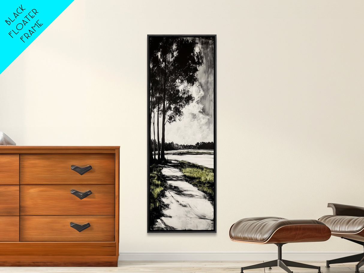 Pathway Trees, Black and White Art, Forest Landscape, Framed Canvas Print, Minimalist Wall Art, Nature Decor, Tranquil Home Artwork