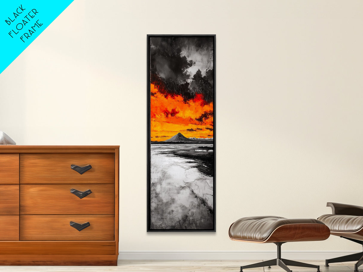 Volcanic Sunset, Fiery Sky, Abstract Mountain, Dramatic Art, Framed Canvas Print, Statement Wall Art, Bold Living Room Decor