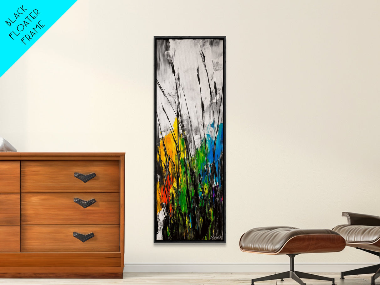 Wild Grasses, Abstract Landscape, Nature Inspired, Vibrant Color, Framed Canvas Print, Modern Boho Art, Bedroom Wall Decor