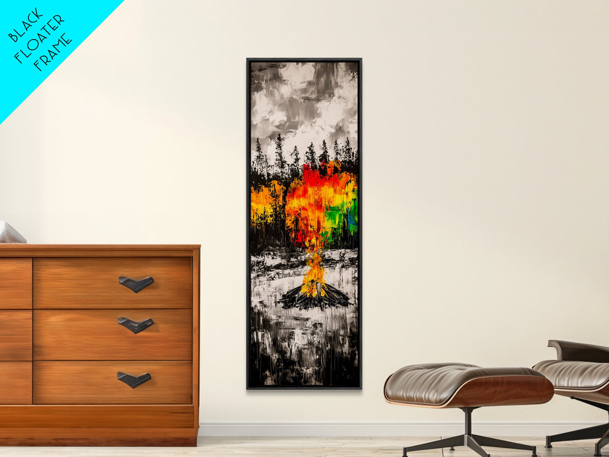 Forest Campfire, Fall Wall Art, Wilderness Painting, Framed Canvas Print, Rustic Home Decor, Warm Autumn Art, Cabin Living Room Decor