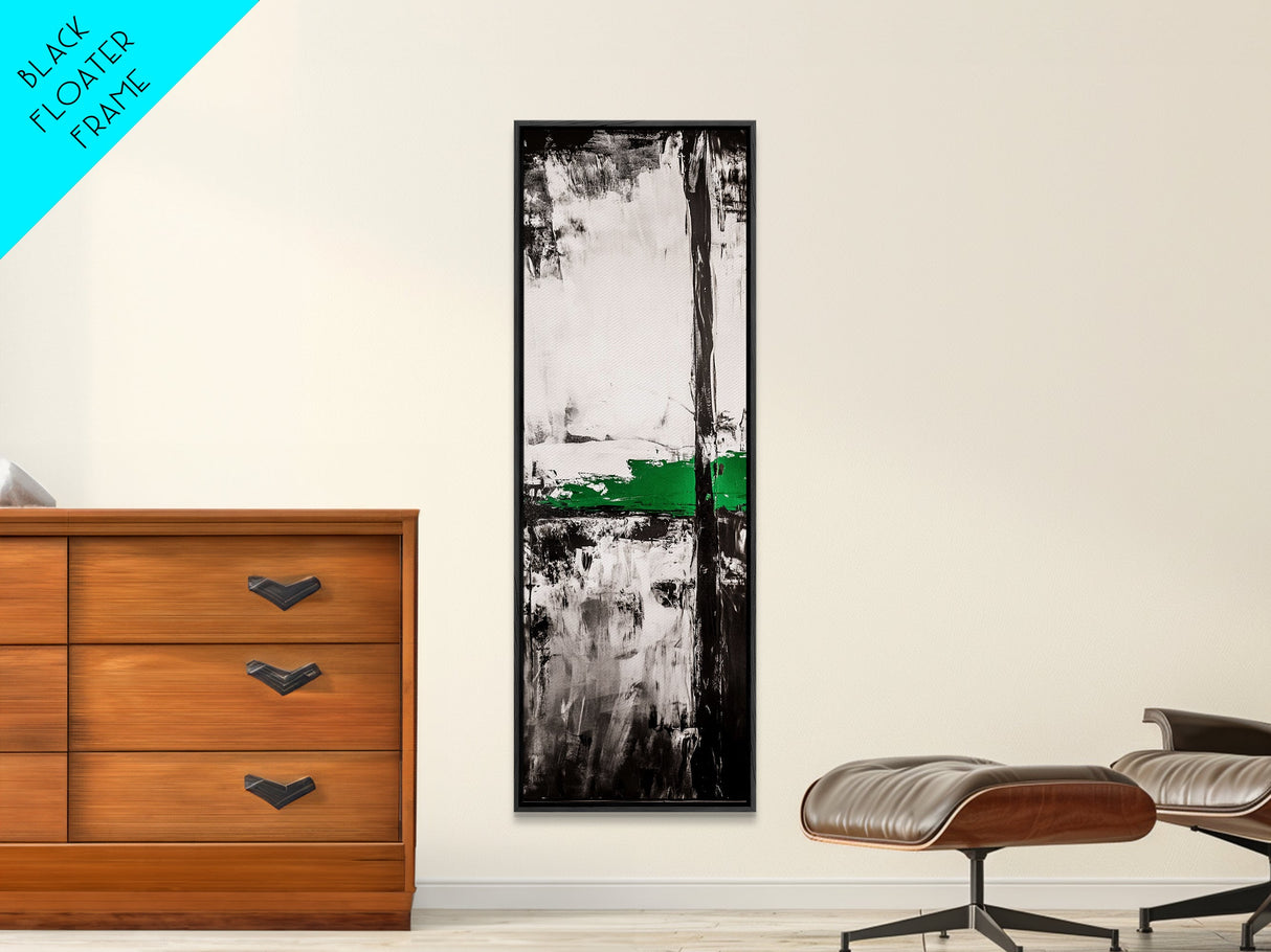 Abstract Lines, Modern Minimalist, Monochrome Art, Canvas Print, Geometric Wall Art, Black White Green, Contemporary Home Decor