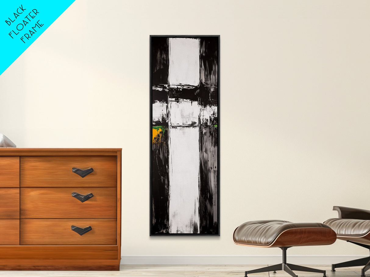 Modern Abstract, Minimalist Art, Textured Black White, Canvas Print, Contemporary Home Decor, Green Accent, Geometric Wall Art