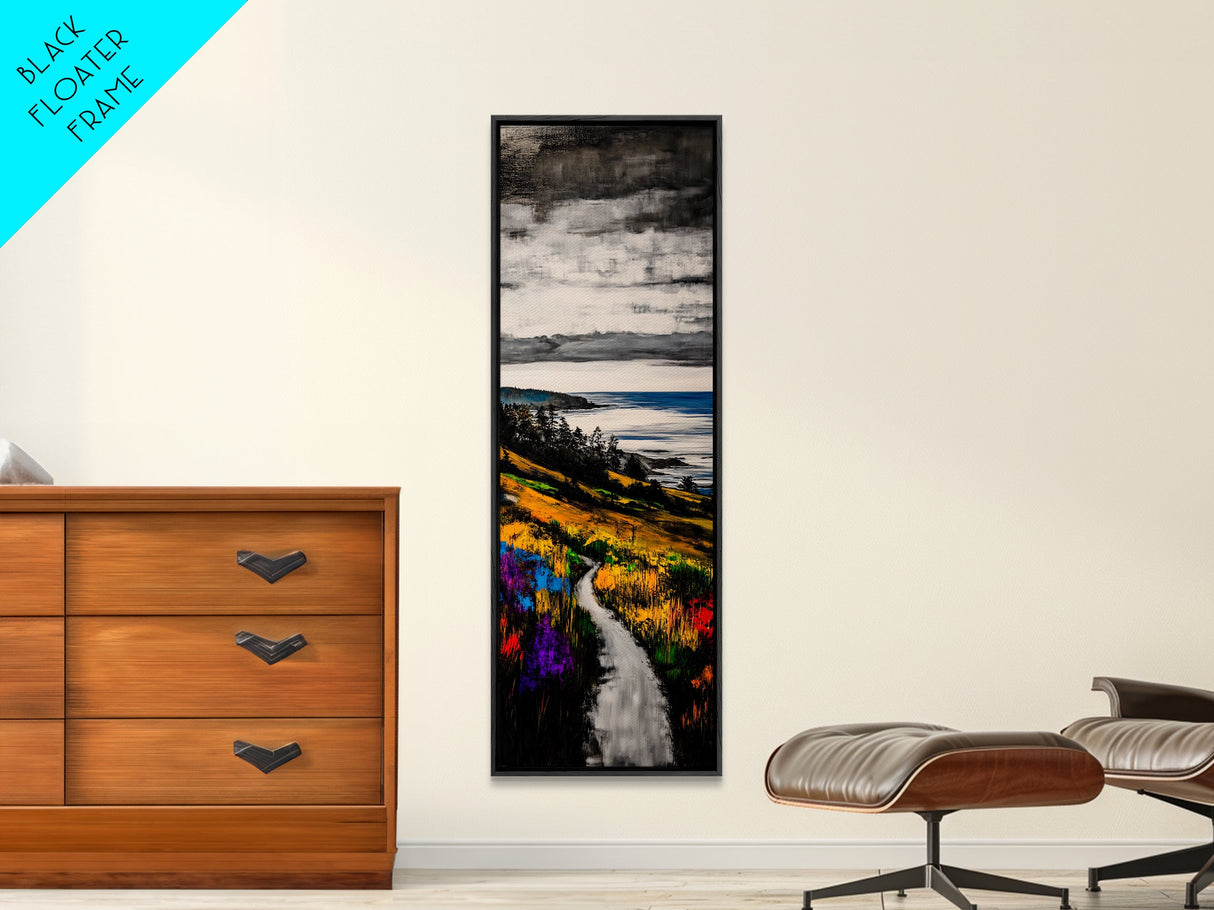 Coastal Path, Nature Landscape, Seaside Art, Framed Canvas Print, Ocean View Painting, Beach Wall Art, Blue Wall Art, Living Room Decor