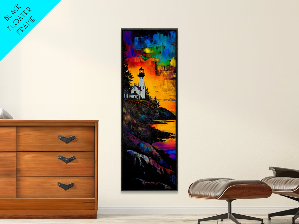 Lighthouse Sunset, Coastal Landscape, Nautical Art, Canvas Print, Colorful Seascape, Ocean Wall Art, Beach House Decor, Vibrant Wall Art