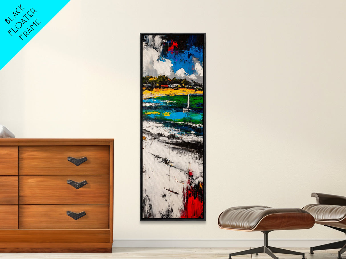 Sailboat Bay, Coastal Wall Art, Nautical Decor, Framed Canvas Print, Ocean Scene, Beach House Decor, Living Room Artwork