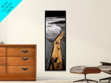 Driftwood Shore, Black and White Art, Coastal Landscape, Framed Canvas Print, Beach House Decor, Minimalist Artwork, Ocean View