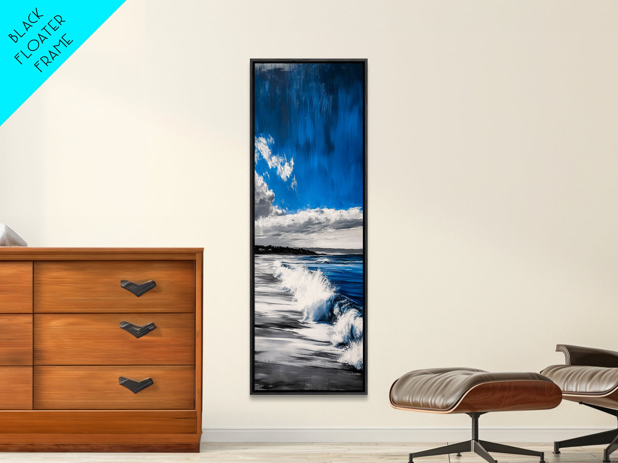Tranquil Shore, Blue Ocean Art, Coastal Landscape, Framed Canvas Print, Beach House Decor, Minimalist Artwork, Living Room Art