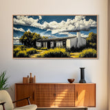 Rustic Desert House, Southwest Wall Art, Western Home Decor, Texas Ranch Art, Adobe House Painting, Earthy Boho Art, Framed Canvas Print