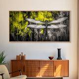 Dragonfly Art, Nature Insect, Modern Botanical, Black and White Sketch, Yellow Green Abstract, Framed Canvas Print, Bedroom Wall Decor