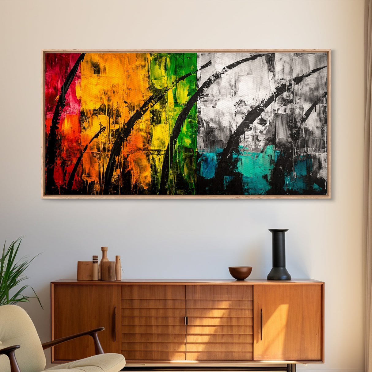Colorful Abstract, Bold Nature, Autumn Tones, Framed Canvas Print, Modern Home Decor, Boho Art, Large Statement Piece, Living Room Art