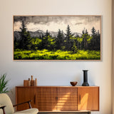 Green Forest, Mountain Landscape, Misty Trees, Framed Canvas Print, Nature Wall Art, Cabin Decor, Moody Landscape, Large Home Wall Art