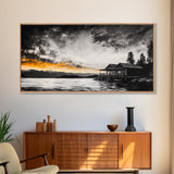 Sunset Cabin, Lake House Art, Mountain Retreat, Framed Canvas Print, Rustic Home Decor, Nature Wall Art, Bedroom Wall Art