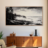Foggy Coast, Misty Landscape Art, Black and White Wall Art, Canvas Print, Nature Wall Art, Cabin Decor, Moody Art