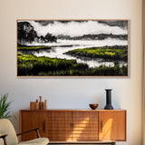 Misty Marsh, Green Landscape, Nature Lover Art, Framed Canvas Print, Serene Wall Art, Living Room Art, Minimalist Decor