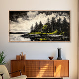 Island Escape, Black and White Landscape, Coastal Home Decor, Framed Canvas Print, Nature Wall Art, Cabin Living Art