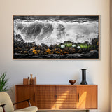 Crashing Waves, Ocean Foam, Textured Seascape, Black and White Art, Coastal Home Decor, Nautical Wall Art, Modern Art, Framed Canvas Print