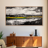 Countryside, Yellow, Landscape, Reflection, Canvas Print, Farmhouse Decor, Rustic Wall Art, Nature Art, Living Room Art, Neutral Home Decor