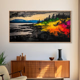Coastal Sunset, Vibrant Ocean Art, Framed Canvas Print, Modern Landscape Painting, Beach Wall Art, Large Wall Decor, Living Room Art