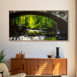 Forest Bridge, Green Nature Art, Canvas Print, Moody Landscape Painting, Rustic Wall Decor, Dark Green Art, Bedroom Wall Art