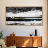 Ocean Wave Painting, Black and White Print, Modern Coastal Wall Decor, Seascape Art, Nautical Home Aesthetic, Framed Canvas Print