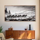 Elk, Wildlife, Mountain, Framed Canvas Print, Rustic Lodge Art, Winter Nature Scene, Cabin Wall Decor, Hunting Artwork, Western Aesthetic