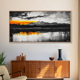 Sunset Reflection, Black and White, Framed Canvas Print, Nature Wall Art, Modern Landscape, Bold Decor, Living Room Art, Autumn Colors