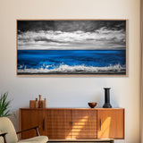Minimalist Ocean, Black and White, Framed Canvas Print, Coastal Art, Beach House Decor, Nautical Wall Art, Living Room Art, Landscape