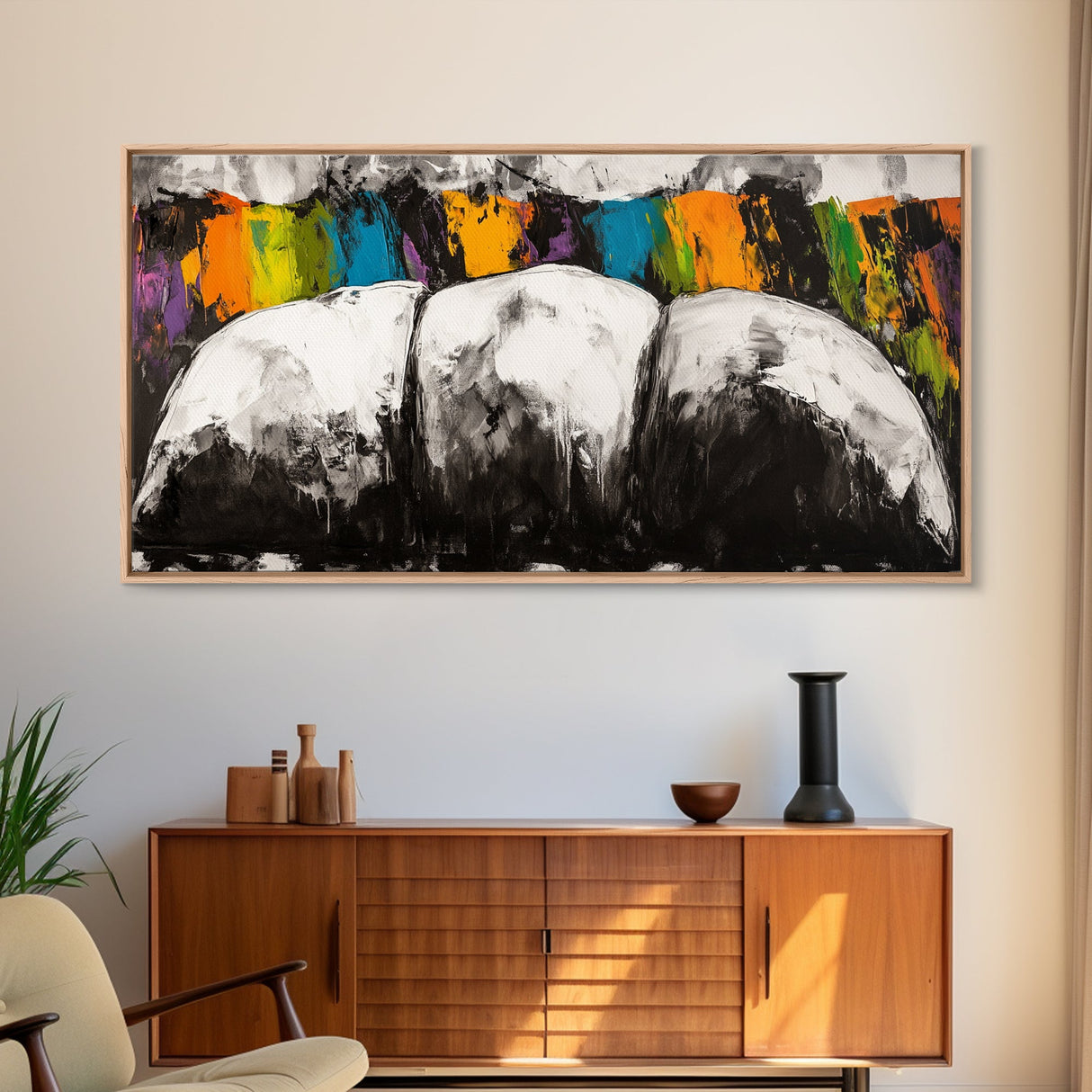 Abstract Mountains, Bold Color Landscape, Modern Art, Vibrant Nature Scene, Expressionist Painting, Living Room Decor, Framed Canvas Print