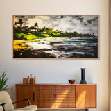 Beach House, Ocean View, Tropical Landscape, Framed Canvas Print, Coastal Art, Beach Wall Decor, Living Room Art, Boho Wall Art