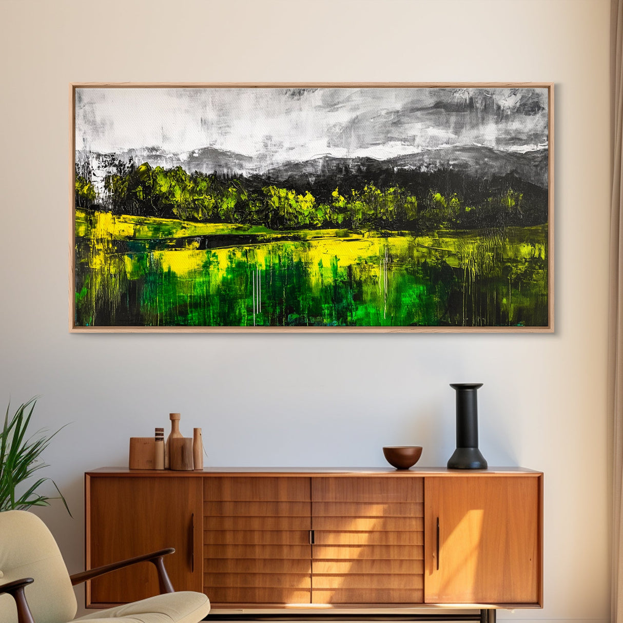 Vibrant Hills, Greenery Landscape, Abstract Painting, Canvas Print, Modern Wall Art, Eclectic Home Decor, Bold Color Palette, Unique Art