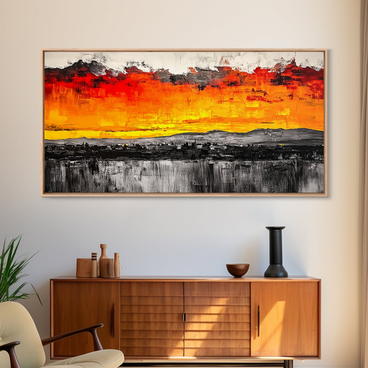 Fiery Sunset, Dramatic Sky, Abstract Landscape, Canvas Print, Modern Art, Bold Wall Decor, Warm Colors, Living Room Accent