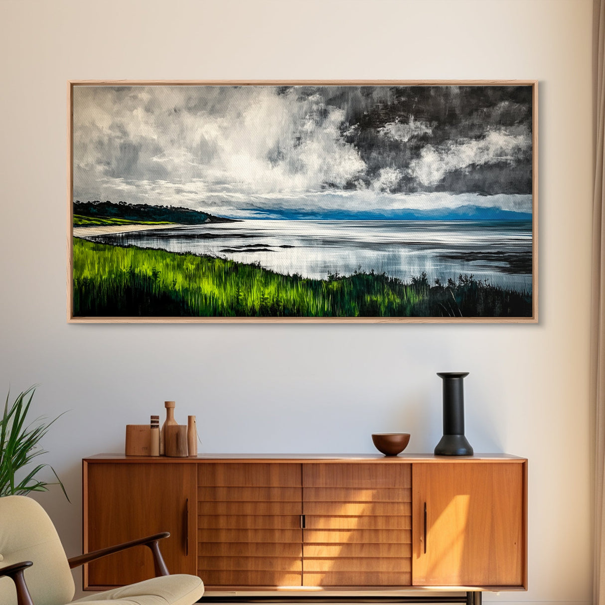 Stormy Ocean, Dramatic Sky, Coastal Print, Seascape Painting, Living Room Art, Moody Landscape, Large Framed Canvas Print, Nautical Art