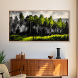 Misty Forest, Dark Green, Woodland Print, Nature Wall Art, Large Framed Artwork, Rustic Cabin Decor, Wilderness Painting, Moody Wall Art