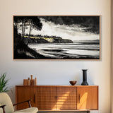 Black White, Coastal Cliffs, Seascape, Large Canvas Print, Ocean Wall Art, Modern Landscape, Minimalist Painting, Nautical Home Decor
