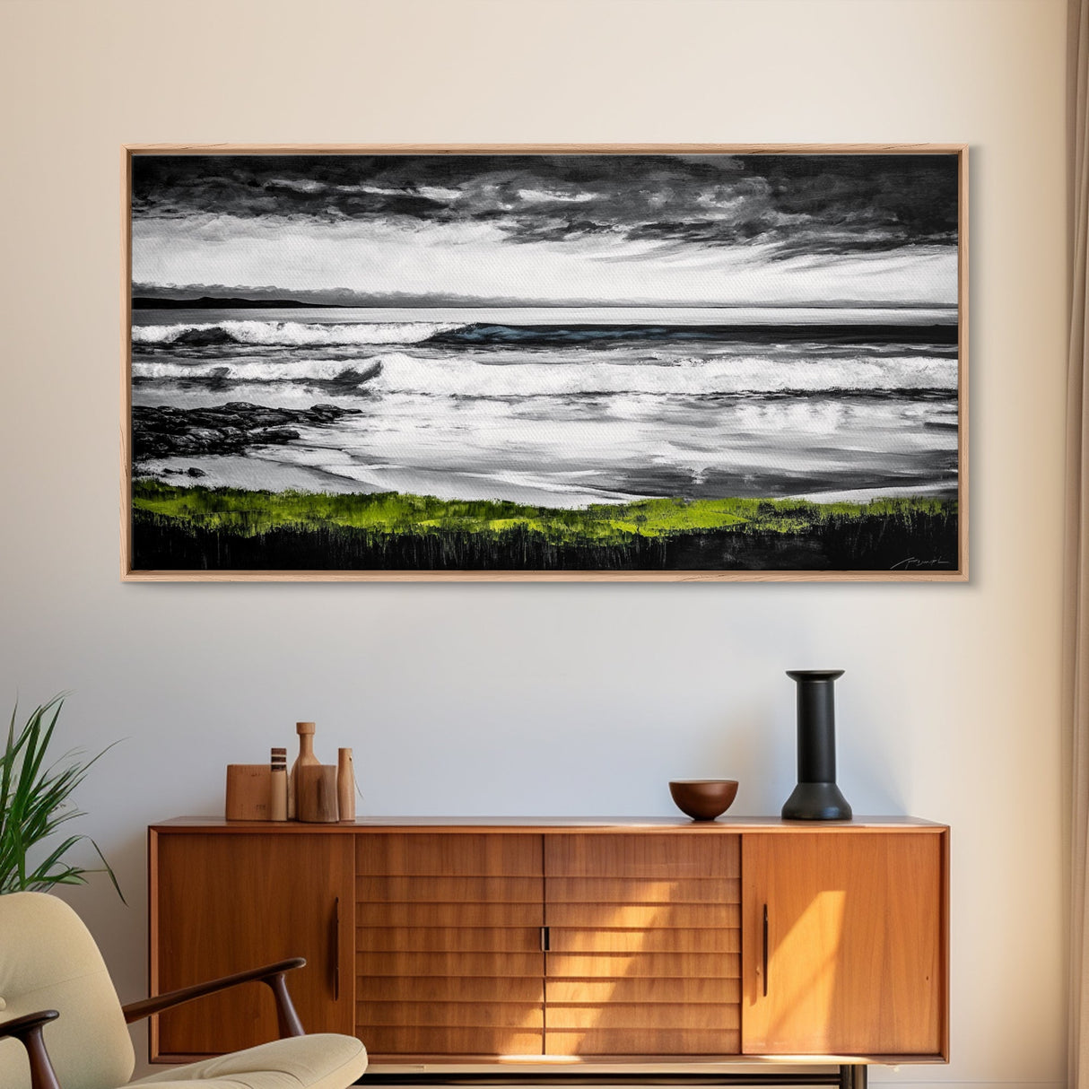 Stormy Coast, Ocean Waves, Black and White Seascape, Coastal Home Decor, Nautical Art, Living Room Wall Art, Canvas Print