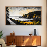 Rugged Shore, Coastal View, Autumn Landscape, Framed Canvas Print, Beach House Art, Living Room Wall Art, Minimalist Seascape Decor