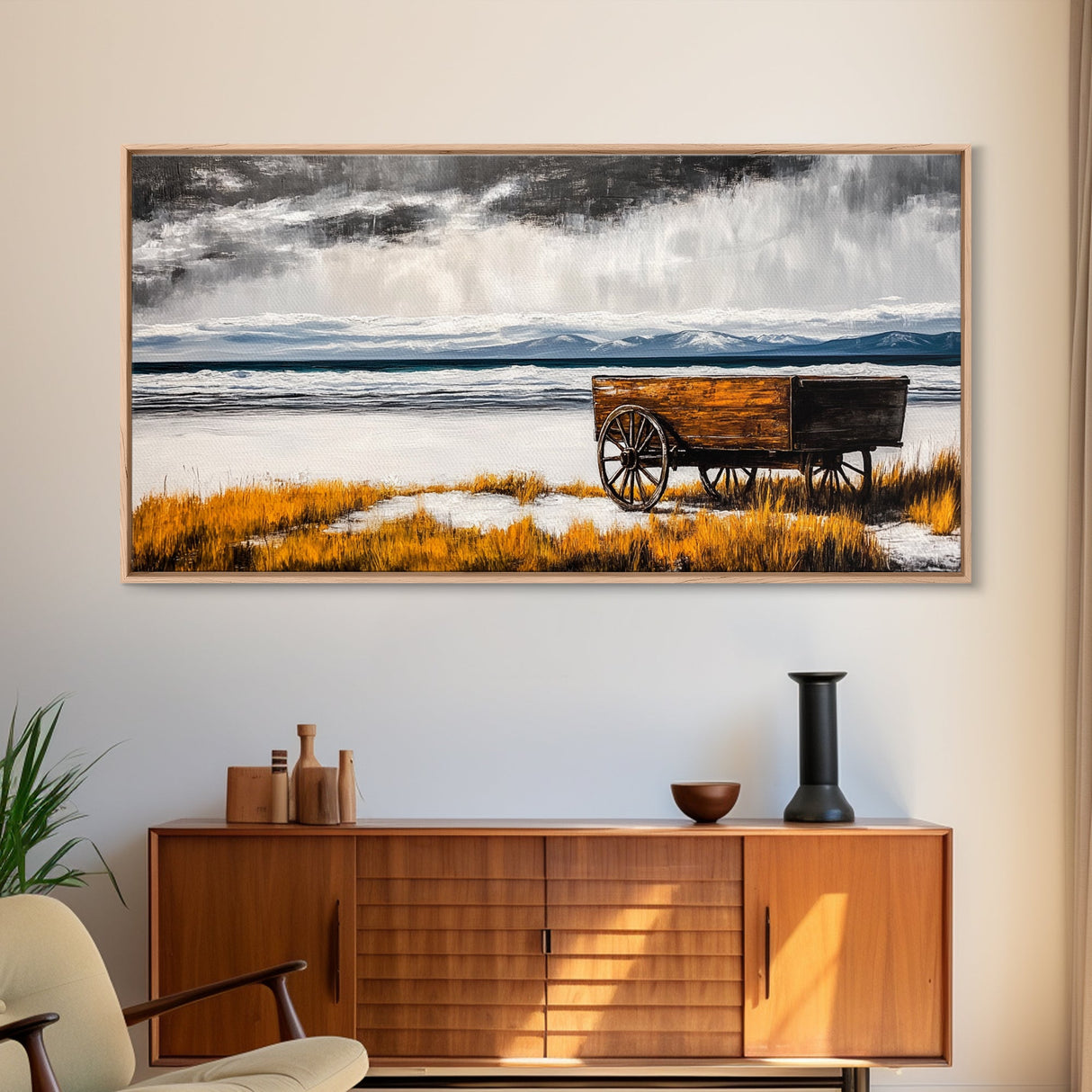 Rustic Wagon, Western Decor, Autumn Wall Art, Landscape Canvas Print, Farmhouse Living Room Art, Country Style, Nature Wall Decor