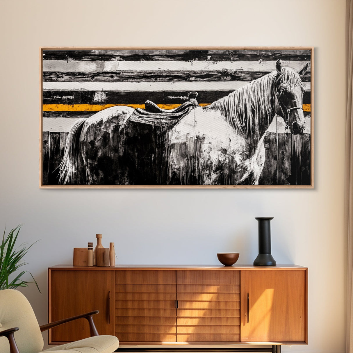 Majestic Horse, Western Wall Art, Black and White Canvas Print, Farmhouse Decor, Rustic Equestrian Art, Living Room Statement Piece