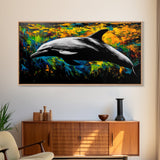 Dolphin, Ocean, Vibrant, Abstract, Framed Canvas Print, Colorful Sea Life Wall Art, Coastal Decor, Beach House Art, Nautical Theme