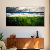 Ocean Waves, Beach Grass, Coastal Landscape, Serene Wall Art, Nature Inspired Home Decor, Framed Canvas Print, Living Room Art
