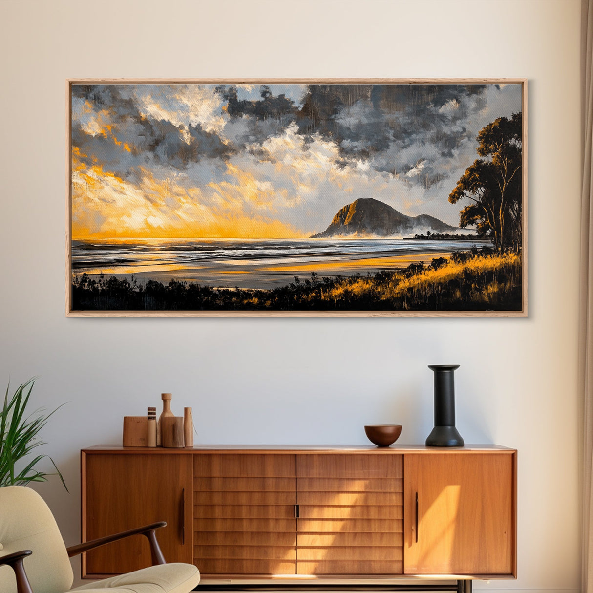Sunset Beach, Golden Hour, Seaside Landscape, Canvas Print, Coastal Home Decor, Serene Ocean Art, Bedroom Wall Decor, Contemporary Art