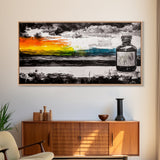 Medicine Bottle, Surreal Art, Sunset Print, Framed Canvas Print, Dreamy Landscape, Modern Wall Decor, Eclectic Art, Office Artwork