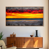 Sunset Beach, Ocean Art, Coastal Landscape, Modern Canvas Print, Boho Wall Art, Vibrant Seascape, Living Room Decor, Bold Art