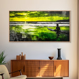 Surfer Waiting, Ocean Art, Tropical Canvas Print, Vibrant Green, Modern Wall Art, Surfing Decor, Beach House Vibes, Coastal Painting