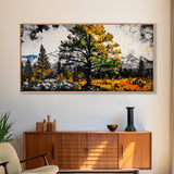 Autumn Tree Art, Mountain Landscape Painting, Fall Wall Decor, Nature Lover Gift, Framed Canvas Print, Rustic Cabin Home Accent