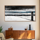 Stormy Beach Scene, Moody Ocean Painting, Coastal Wall Art, Dark Seascape Print, Framed Canvas Print, Dramatic Home Decor