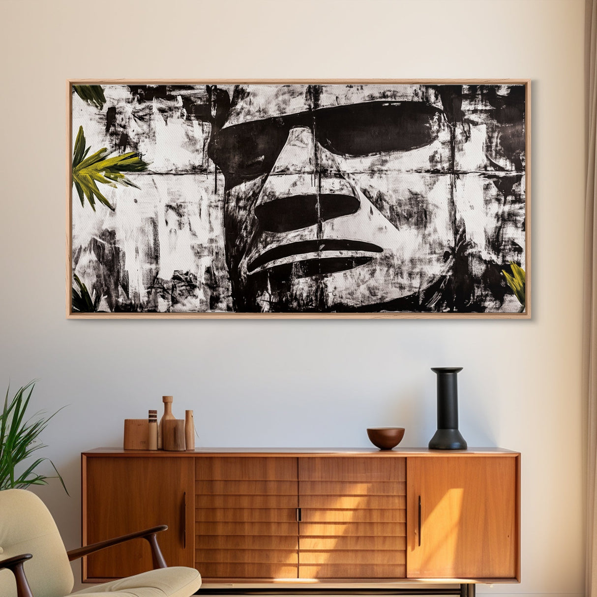 Monochrome Face Art, Edgy Black White Painting, Street Art Print, Urban Loft Decor, Framed Canvas Print, Unique Statement Piece