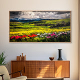 Spring Meadow Landscape, Mountain Wildflower Art, Vibrant Nature Wall Art, Farmhouse Decor, Impressionist Landscape, Framed Canvas Print