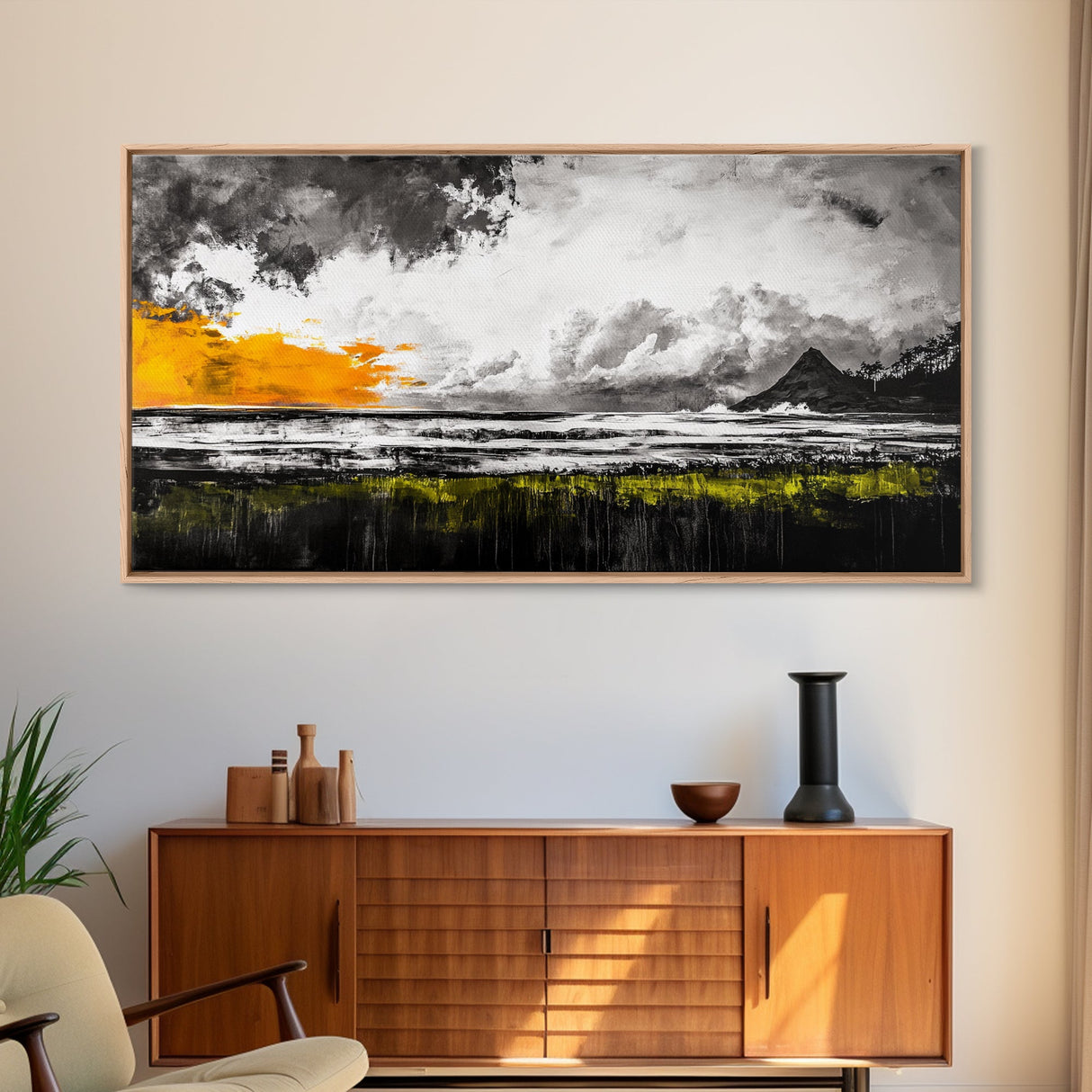 Sunset Seascape, Coastal Wall Art, Modern Beach Decor, Ocean Painting, Large Framed Canvas Print, Living Room Art, Minimalist Art